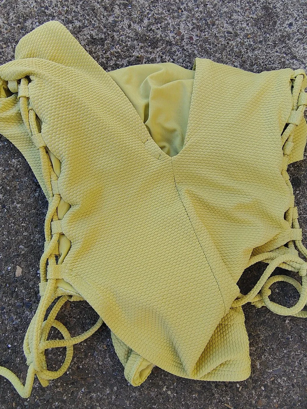 aerie Textured One-Piece Swimsuit in Light Olive Green